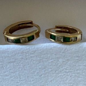 14K gold plated tiny small green hoop earrings